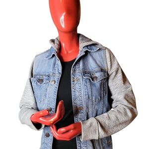 Denim and Gray Hooded Jacket